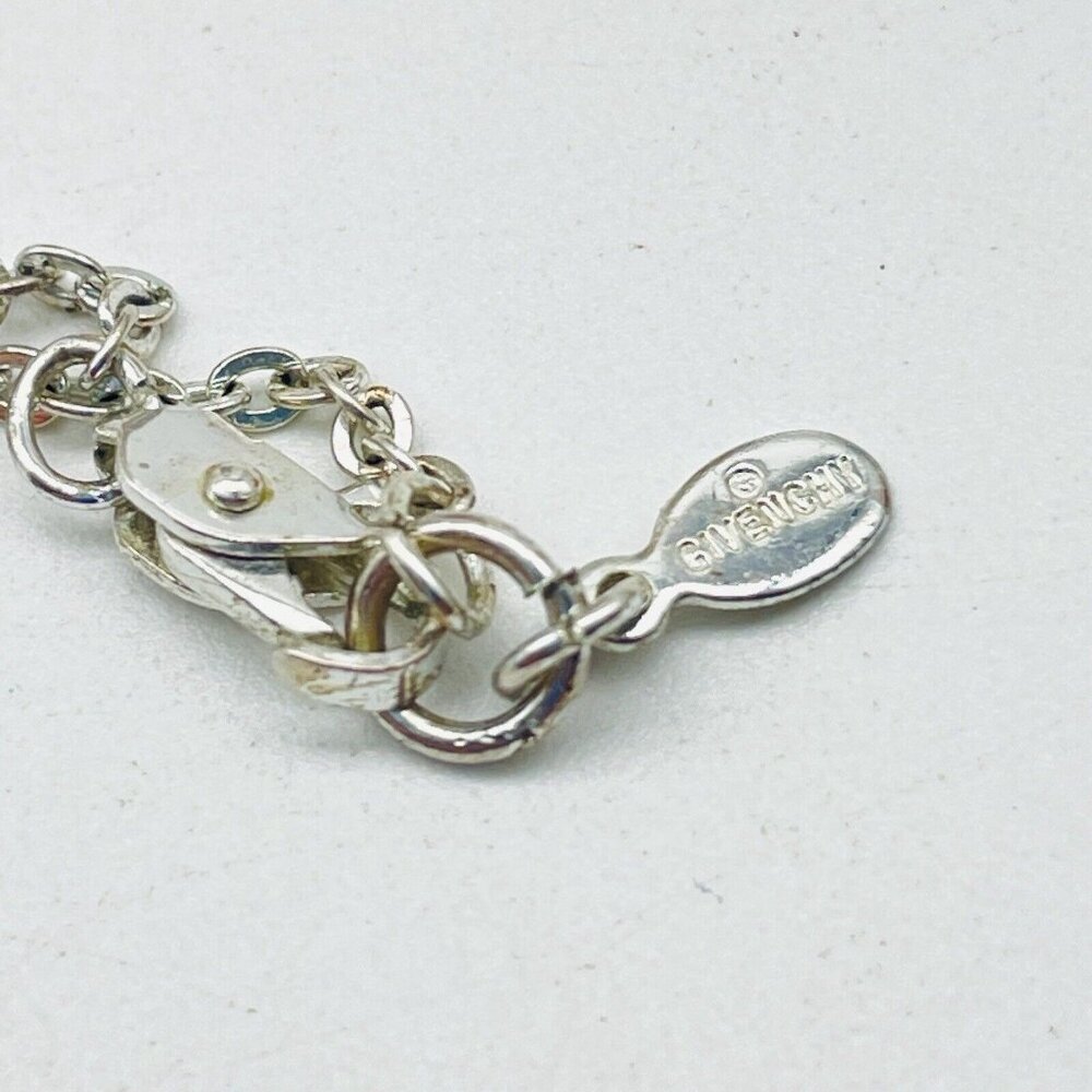 GIVENCHY Pink Bead Station Necklace Silver Tone Y Drop Dainty Victorian Style - Picture 3 of 7